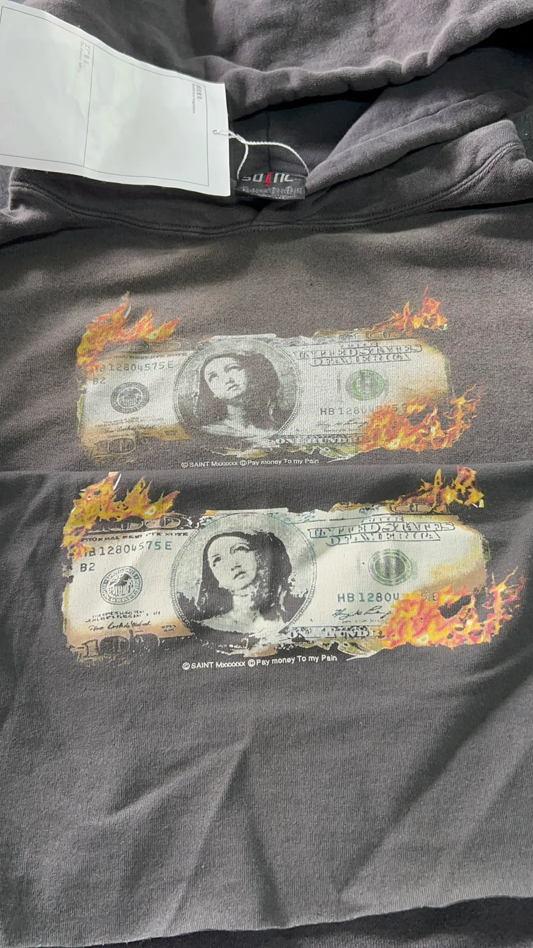 Printing proofing SAINT Mxxxxxx × PAY MONEY TO MY PAIN PTP_HOODIE/BRAND MONEY/BLK joint model PTP Virgin dollar hoodie washed black S-XL